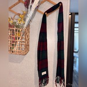 Classic Plaid Wool Scarf in Burgundy & Forest Green